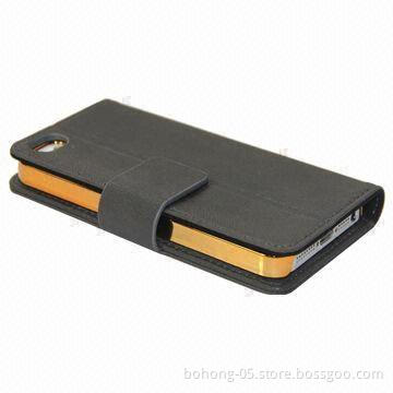 Cases for iPhone 5, Made of Leather, Flip Type Holster